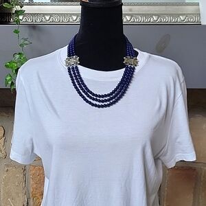 Lia Sophia Lens Flare Statement Necklace, cut crystal, navy beads